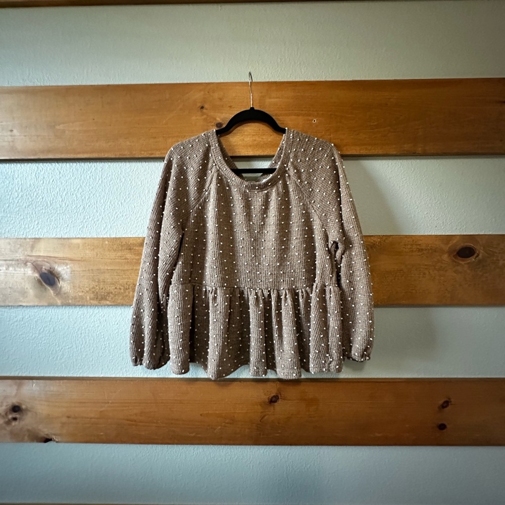 Brown Polka Dot Peplum Blouse